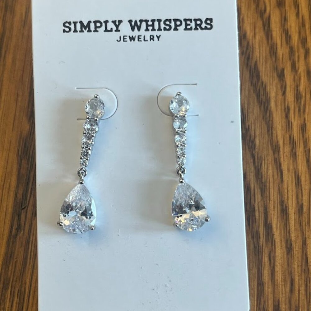 Simply Whispers Silver Plated White Crystal Drop Earrings